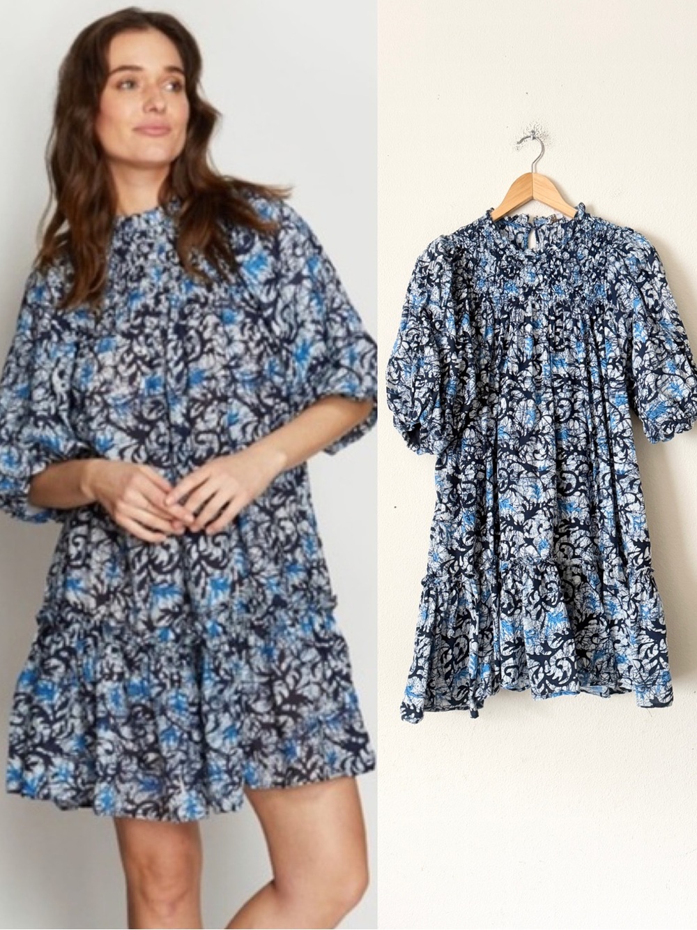 Anthropologie Love the Label SMALL Andrea blue floral puff sleeve mini dress
